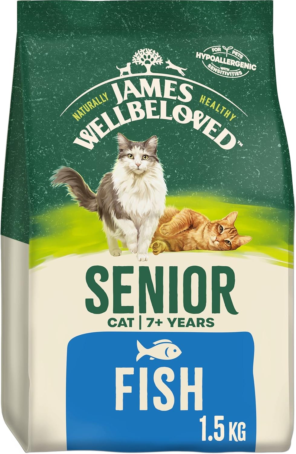 James Wellbeloved Senior Fish 1.5 kg Bag, Hypoallergenic Dry Cat Food?03JW17