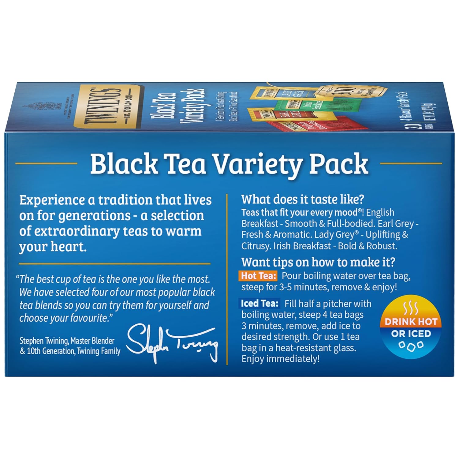 Twinings Variety Pack Black Tea Bags, 20 Count (Pack of 6), Includes English Breakfast, Early Grey, Irish Breakfast, and Lady Grey, Caffeinated, Enjoy Hot or Iced | Packaging May Vary