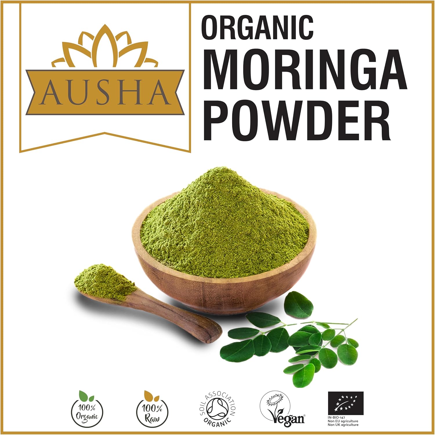 Ausha Organic Moringa Powder 100 g - Oleifera Leaf - UK Certified Organic by Soil Association - Premium Quality : Amazon.co.uk: Health & Personal Care