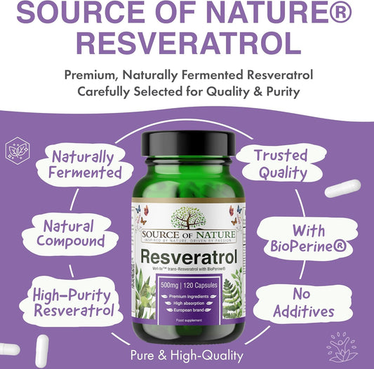Trans-Resveratrol 500 Mg | 90 Vegan Capsules | High Strength | 98% Purity | Naturally Fermented | With Piperine | Lab Tested | Premium Quality