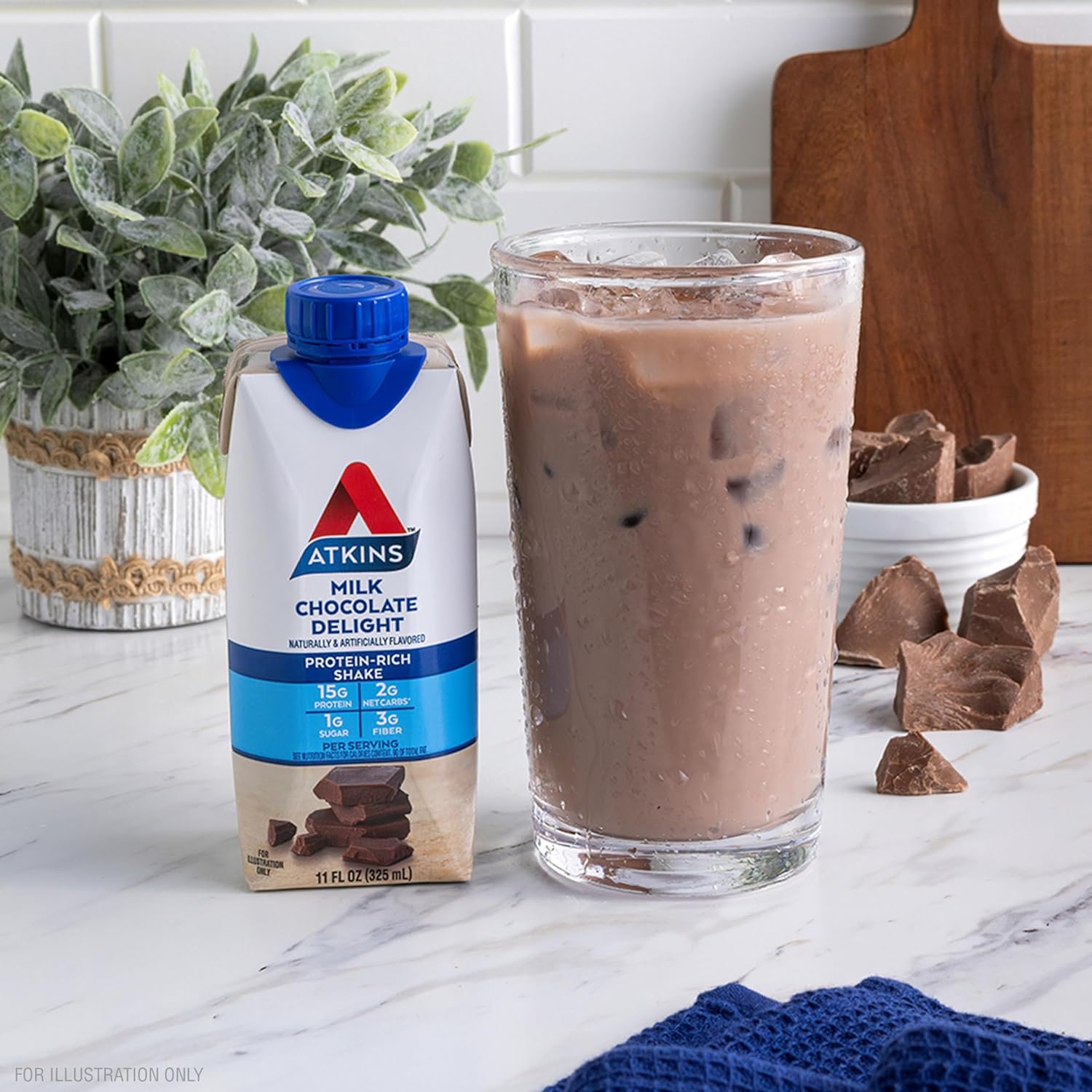 Atkins Milk Chocolate Delight Protein Shake, 15g Protein, Low Glycemic, 2g Net Carb, 1g Sugar, Keto Friendly, 12 Count : Health & Household