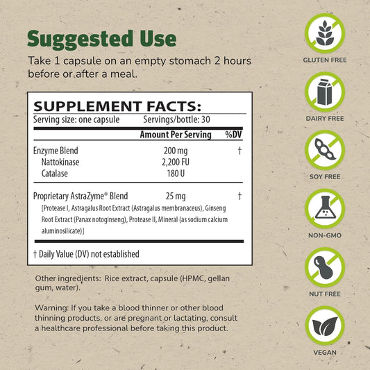 Master Supplements Nattostim - 30 Delayed Release Vegetable Capsules - Circulatory & Immune Support - Vegan, Gluten Free - 30 Servings