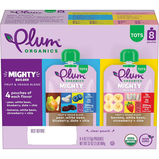 Plum Organics Mighty Builder Organic Toddler Food - Fruit And Veggie Blend Variety Pack - 4 Oz Pouch (Pack Of 24) - Organic Fruit And Vegetable Toddler Food Pouch