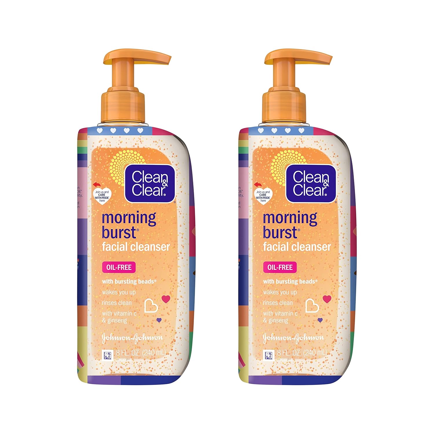 Clean & Clear Morning Burst Oil-Free Facial Cleanser, Brightening Vitamin C & Ginseng, Daily Face Wash, Hypoallergenic, Special Care With Pride Packaging, Value Two Pack, 8 Fl. Oz