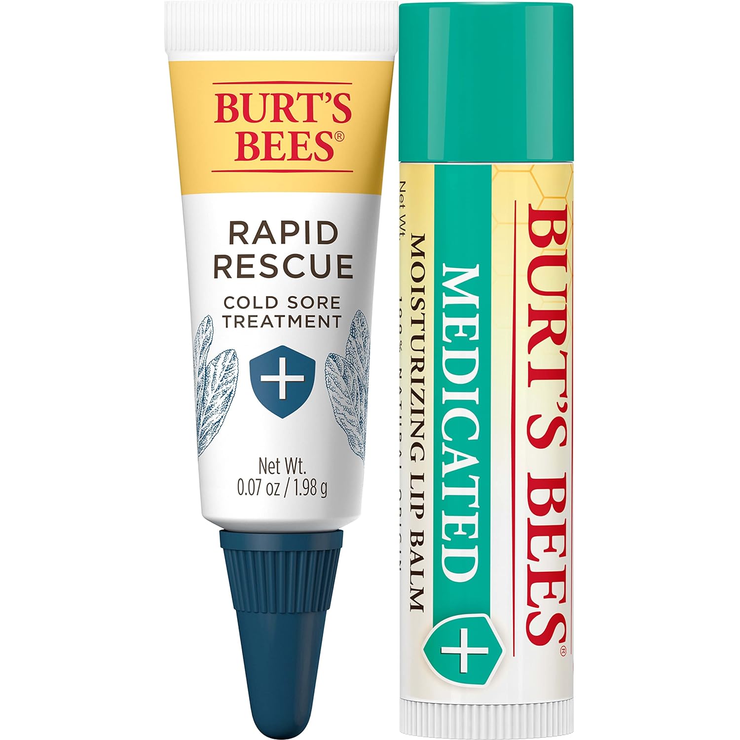Burt's Bees Cold Sore Treatment and Medicated Lip Balm, With Menthol and Eucalyptus Oil, Natural Origin Skincare Products, 2 Tubes, 0.07 oz./0.15 oz
