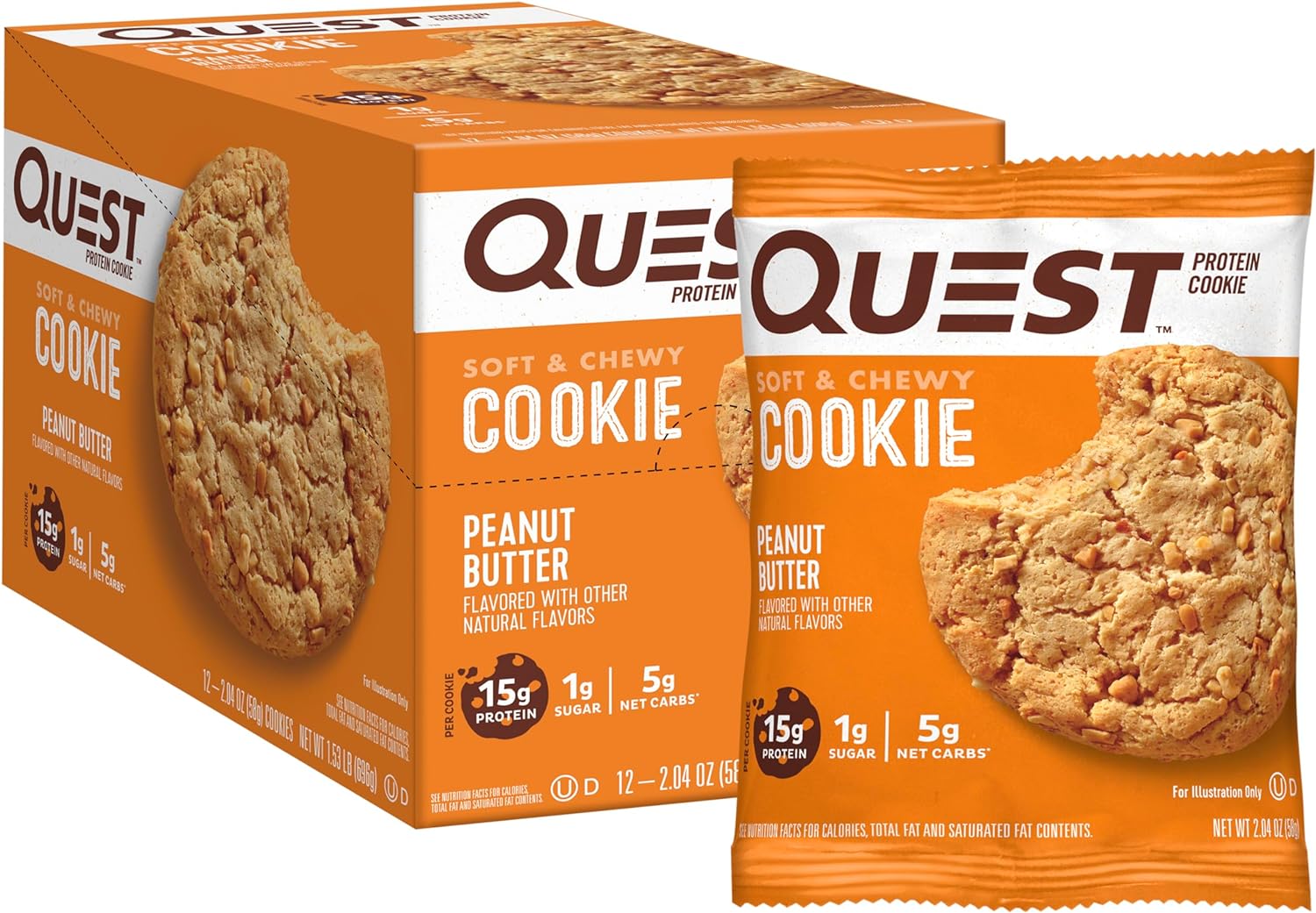 Quest Nutrition Peanut Butter Protein Cookie, High Protein, Low Carb, 12 Count