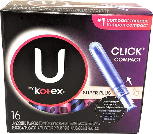 U by Kotex Click Compact Tampons, Super Absorbency, Unscented, 16 CT (Pack of 4)