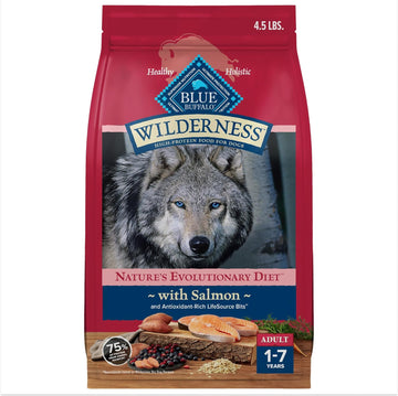 Blue Buffalo Wilderness Natural High-Protein Dry Food For Adult Dogs, Salmon Recipe, 4.5-Lb. Bag