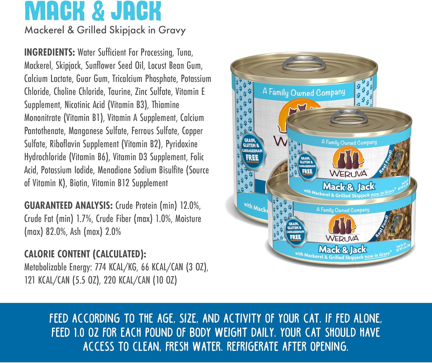 Weruva Classic Cat Food, Mack & Jack with Mackerel & Grilled Skipjack in Gravy, 10oz Can (Pack of 12) : Canned Wet Pet Food : Pet Supplies