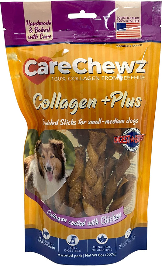Pet Factory CareChewz Collagen +PLUS Braided Sticks Dog Chew Treats - Chicken Flavor, 8 oz : Pet Supplies
