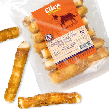 Riley'S Chicken Wrapped Dog Treats - Usa Sourced, Usa Made Medium Dog Treats - Dog Chew Sticks - Raw Hides For Medium Dogs - Wrapped Rawhide Sticks For Dogs - 12 Twists - Medium