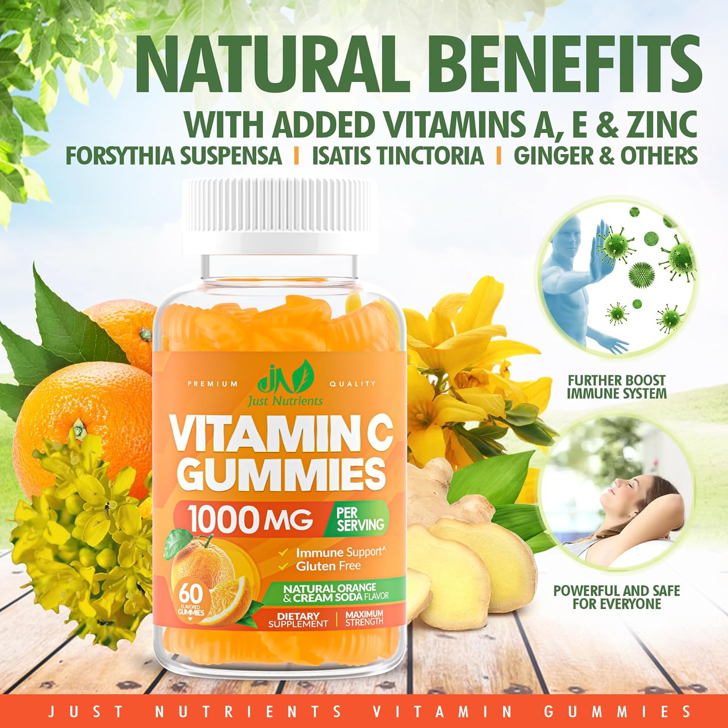 Vitamin C 1000mg Gummies for Adults & Kids – Multivitamin with Zinc & Herbal Extracts for Immune & Collagen Support for Skin – Orange Flavor – Gluten Free, Non-GMO, Vegetarian – 60 Gummies : Health & Household