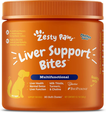 Zesty Paws Liver Support Supplement For Dogs - With Milk Thistle Extract, Turmeric Curcumin, Choline - Soft Chew Formula - For Dog Liver Function