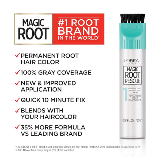 L'Oreal Paris Magic Root Rescue 10 Minute Root Hair Coloring Kit, Permanent Hair Color With Quick Precision Applicator, 100 Percent Gray Coverage, 4 Dark Brown, 2 Count