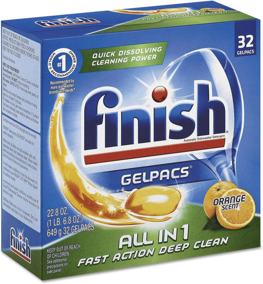 Finish All in 1 Gelpacs, Dishwasher Detergent Tablets, Orange, 32 Count : Health & Household