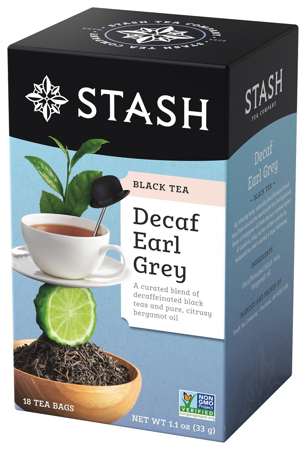 Stash Tea Decaf Earl Grey Black Tea - Decaf, Non-Gmo Project Verified Premium Tea With No Artificial Ingredients, 18 Count (Pack Of 6) - 108 Bags Total