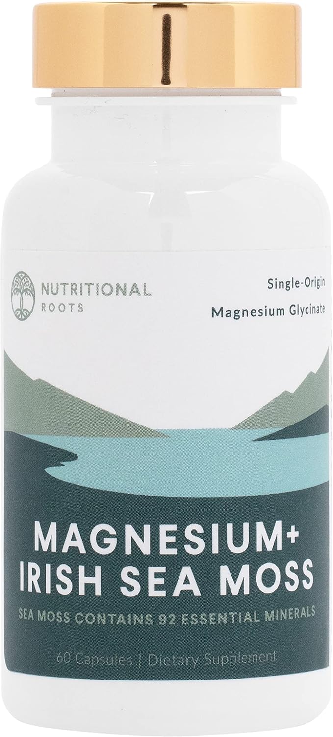 Magnesium + Irish Sea Moss - 350Mg Magnesium Glycinate & Organic Irish Sea Moss - Essential Minerals - Supports Heart & Bone Health - Dietary Supplement - 30 Servings - 60 Capsules