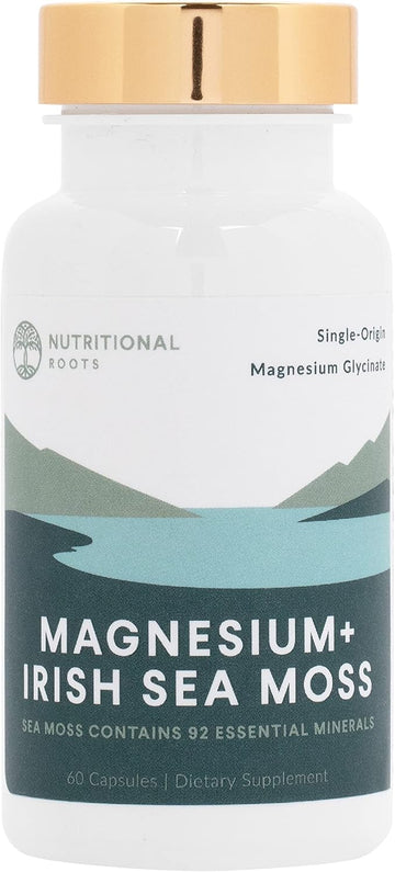 Magnesium + Irish Sea Moss - 350Mg Magnesium Glycinate & Organic Irish Sea Moss - Essential Minerals - Supports Heart & Bone Health - Dietary Supplement - 30 Servings - 60 Capsules