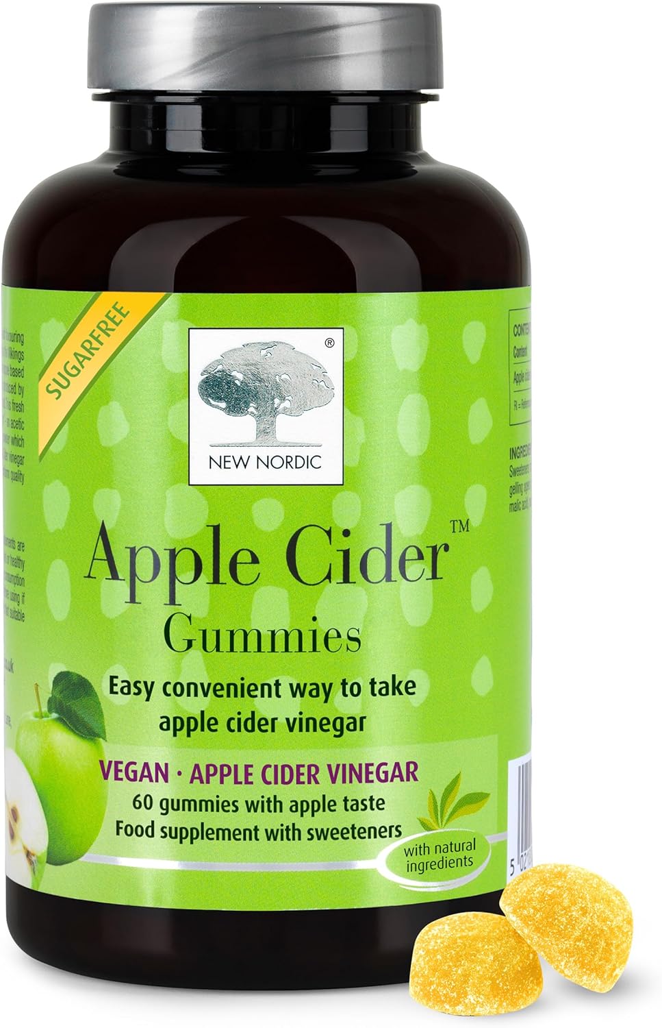 New Nordic Apple Cider Vinegar Gummies - 60 Pk Acv With The Mother - Sugar Free, No Sour Taste & Vegan - Natural Apple Flavour - For Men And Women