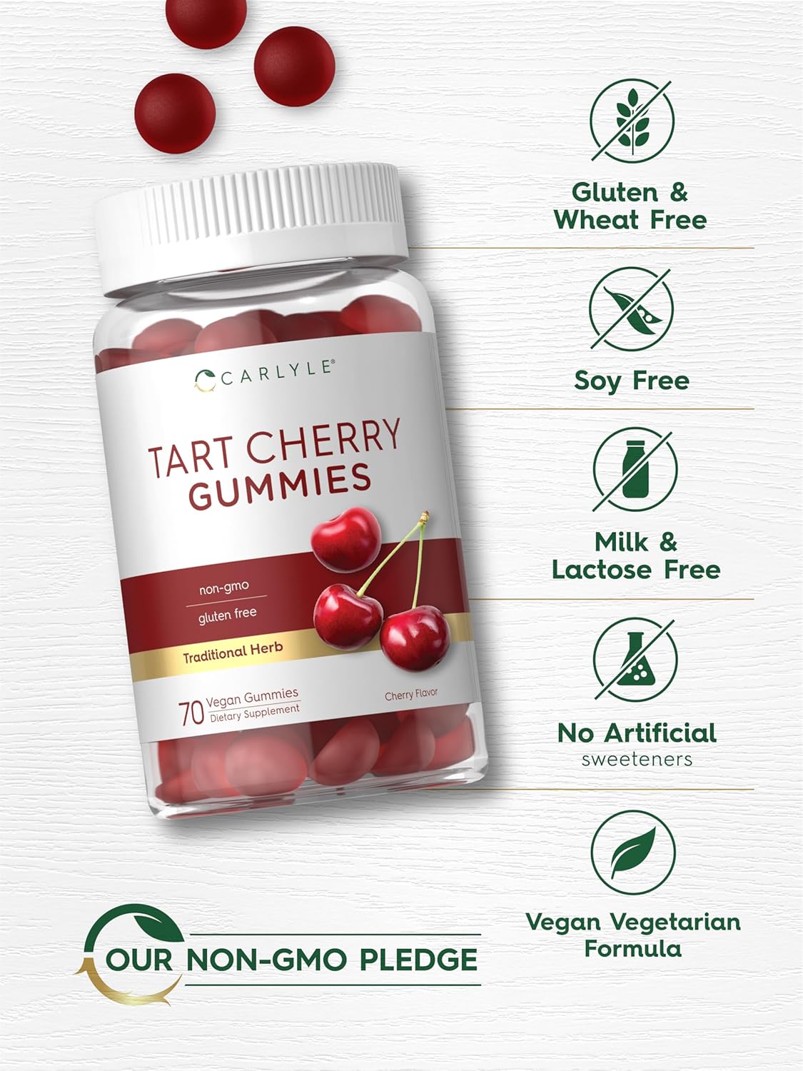 Carlyle Tart Cherry Gummies | 2000mg | 70 Count | Cherry Flavor | Vegan, Non-GMO, and Gluten Free Formula : Health & Household