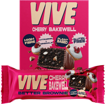 Vive Better Brownie Cherry Bakewell With Immunity Vitamins - Low Calorie Vegan Treat - Healthy Protein Snack - Pack Of 15