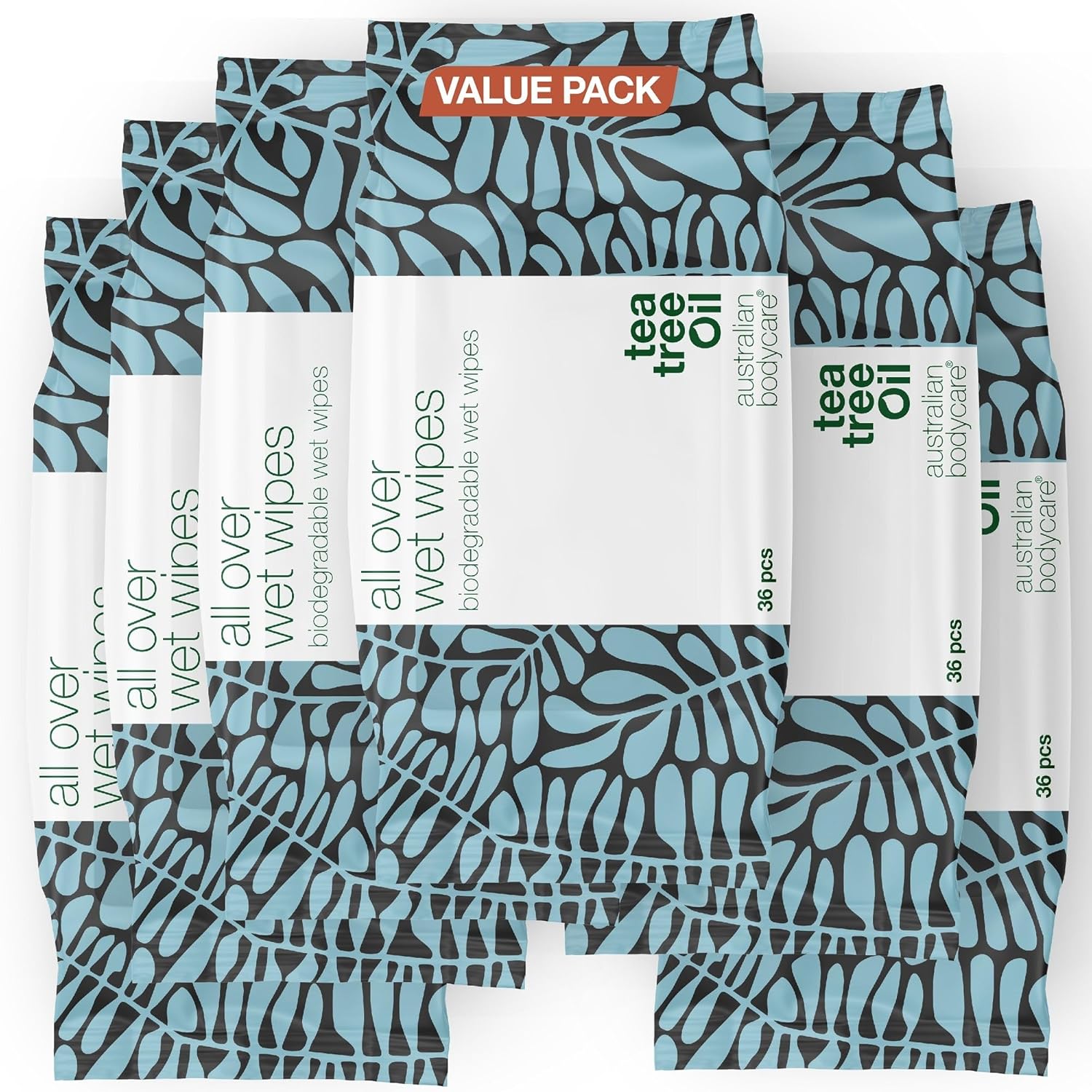 Tea Tree Oil Wet Wipes – 216 Wipes (6 Packs) | Cleanser For Sweat, Dirt & Makeup | Refreshing, Moisturizing & Cooling | On-The-Go Hygiene | Biodegradable