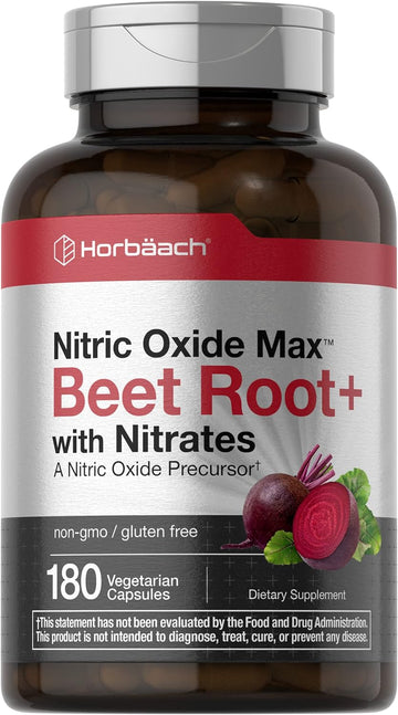 Horbäach Nitric Oxide Beet Root Capsules and Precursor | with Nitrates | 180 Count | Vegetarian, Non-GMO, Gluten Free Supplement