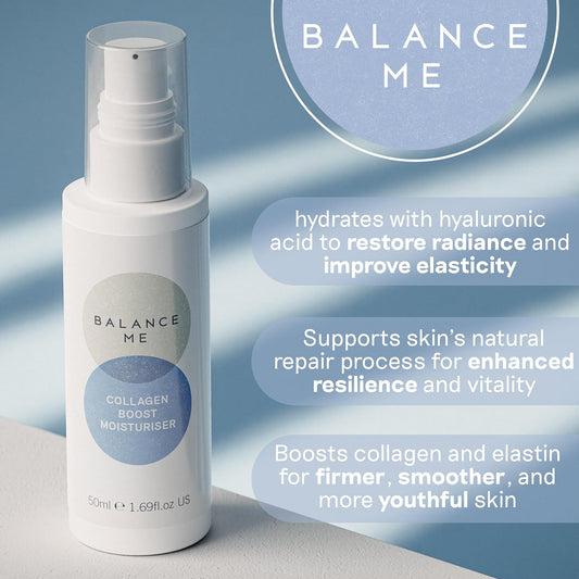 Balance Me Collagen Boost Moisturiser 50Ml, Anti Aging Face Cream With Hyaluronic Acid And Peptides, Skin Tightening And Neck Firming For Dry Skin