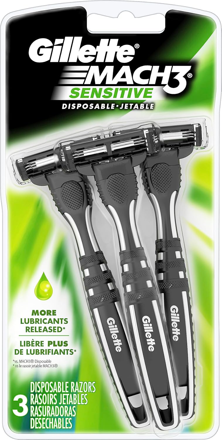 Gillette Mach3 Sensitive Men’s Disposable Razors, 3 Count : Beauty & Personal Care