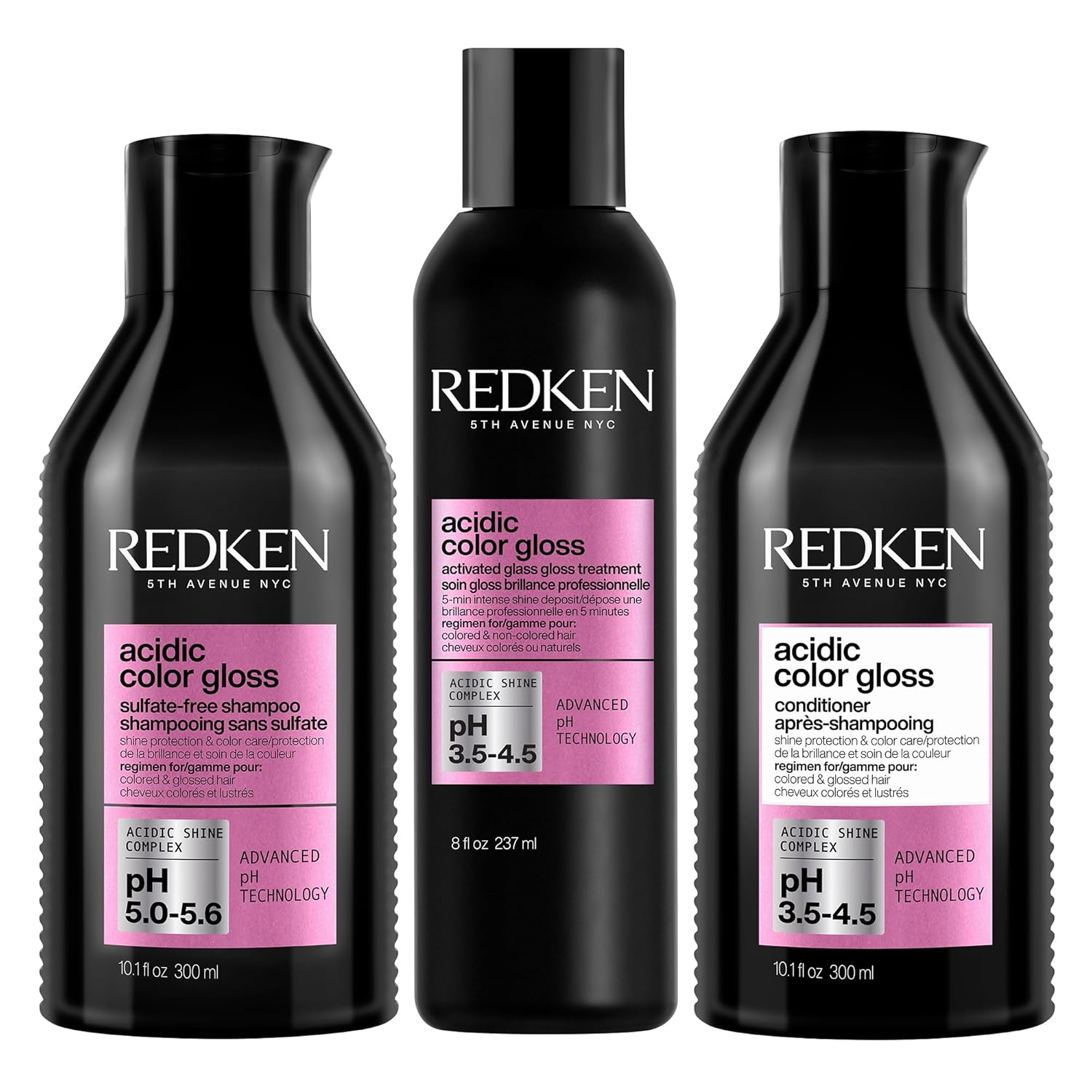 Redken Acidic Color Gloss Sulfate-Free Shampoo, Conditioner, And Glossing Treatment | With Citric Acid & Apricot Oil For Intense Shine & Conditioning | Safe For Color-Treated Hair