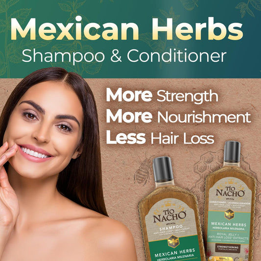 Tio Nacho Mexican Herbs Strengthening Shampoo and Conditioner Set with Royal Jelly - 14 fl oz Each | Nourishing Aloe Vera, Jojoba, Rosemary Formula for Strong, Vibrant Hair