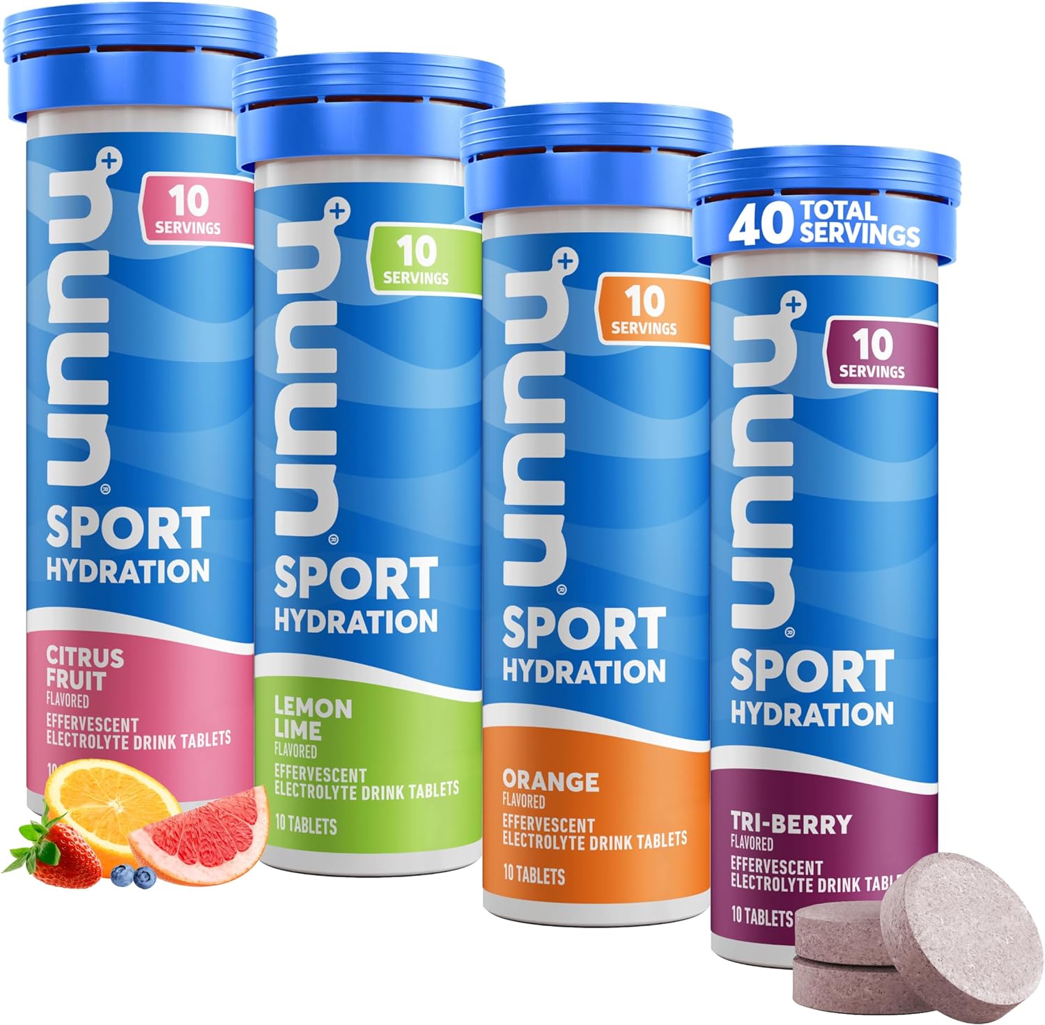 Nuun Sport: Electrolyte-Rich Sports Drink Tablets, Citrus Berry Mixed Flavor Pack, Box Of 4 Count (40 Servings), Sports Drink For Replenishment Of Essential Electrolytes Lost Through Sweat