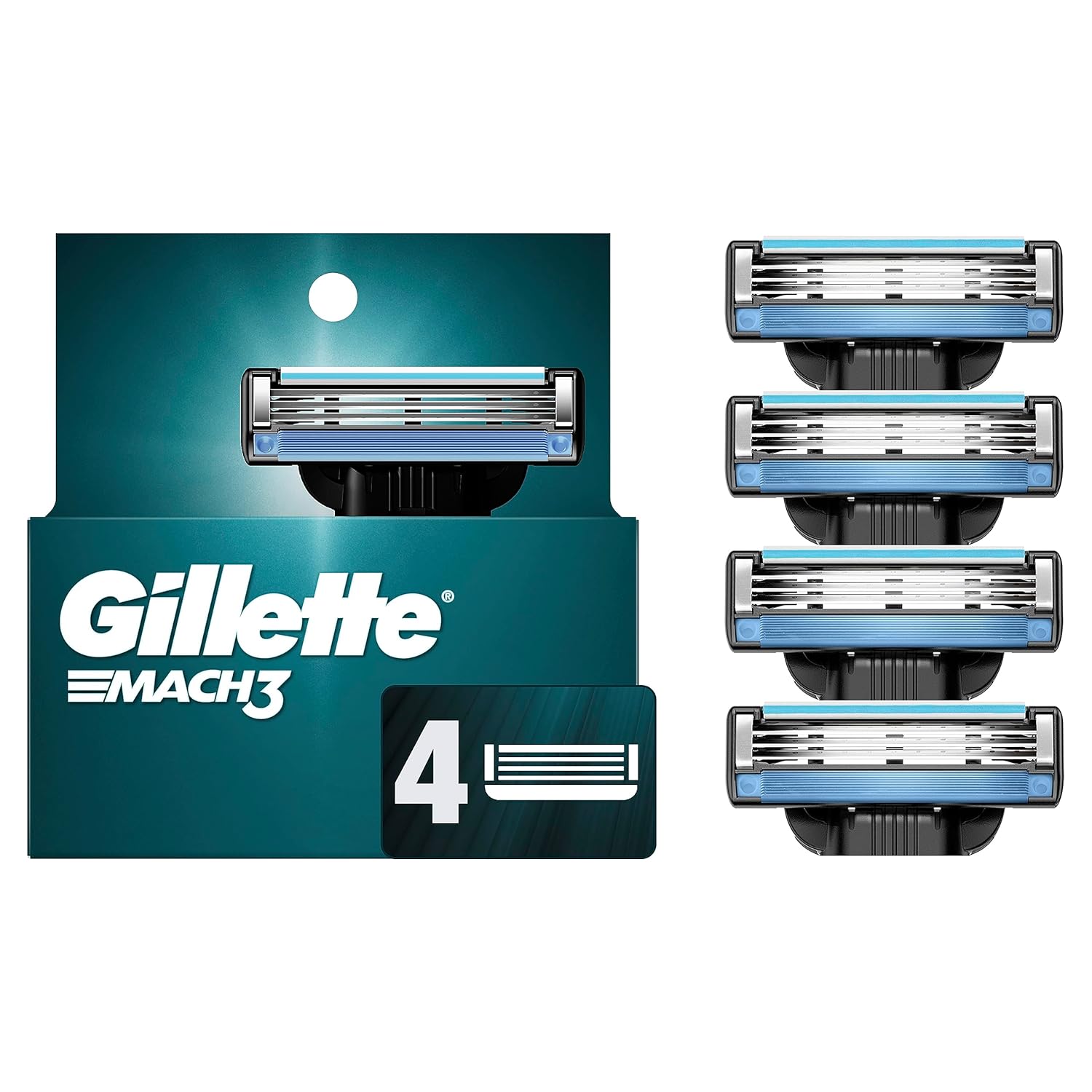 Gillette Mach3 Razor Refills For Men, 4 Razor Blade Refills