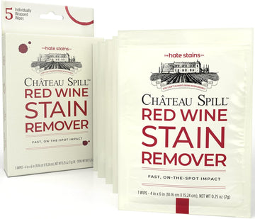 Chateau Spill Red Wine Stain Remover for Clothes – 5 Wipes for Stubborn Stains on Tablecloth, Carpet, Upholstery and Laundry from the makers of Miss Mouth's Messy Eater Stain Treater