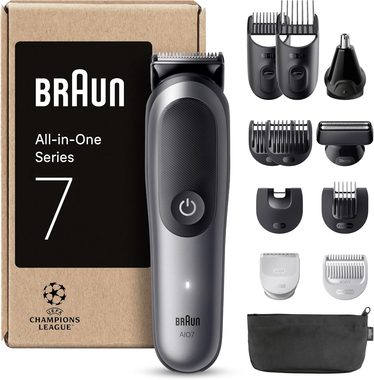 Braun All-In-One Style Kit Series 7 Mgk7410 10-In-1 Grooming Kit For Men, For Beard Trimming, Manscaping, Hair Clipping & More, With Charging Stand & Pouch, Waterproof, Rechargeable