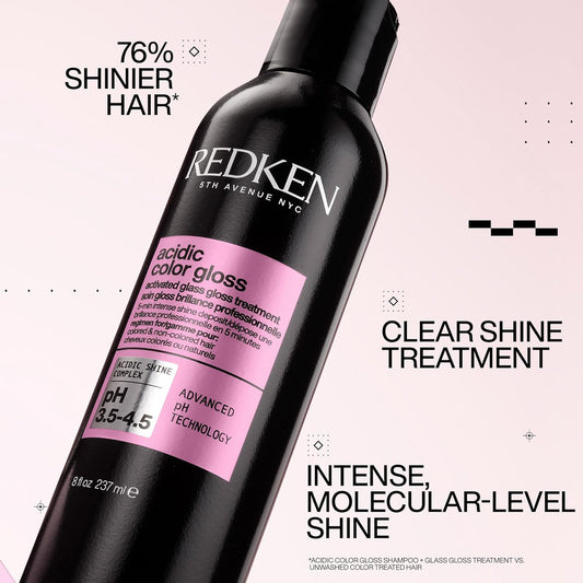 Redken Acidic Color Gloss Activated Glass Gloss Treatment | Rinse Out Hair Gloss | With Apricot Oil For Deep Conditioning | Add Intense Shine For Up To Three Days | Safe For Color-Treated Hair