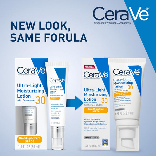 Cerave Ultra-Light Moisturizing Lotion With Spf 30| Daily Face Moisturizer With Spf | Formulated With Hyaluronic Acid & Ceramides | Broad Spectrum Spf | Oil Free | Matte Finish | 1.7 Ounce