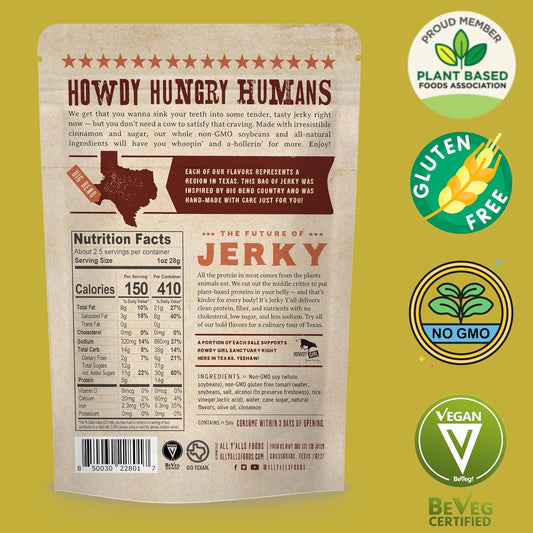 It's Jerky Y'all Plant Based Jerky CINNAMON CHURRO | Beyond Tender and Tasty Vegan Snacks | All-Natural Ingredients, Non-GMO, Gluten Free, Vegetarian (3 Pack)