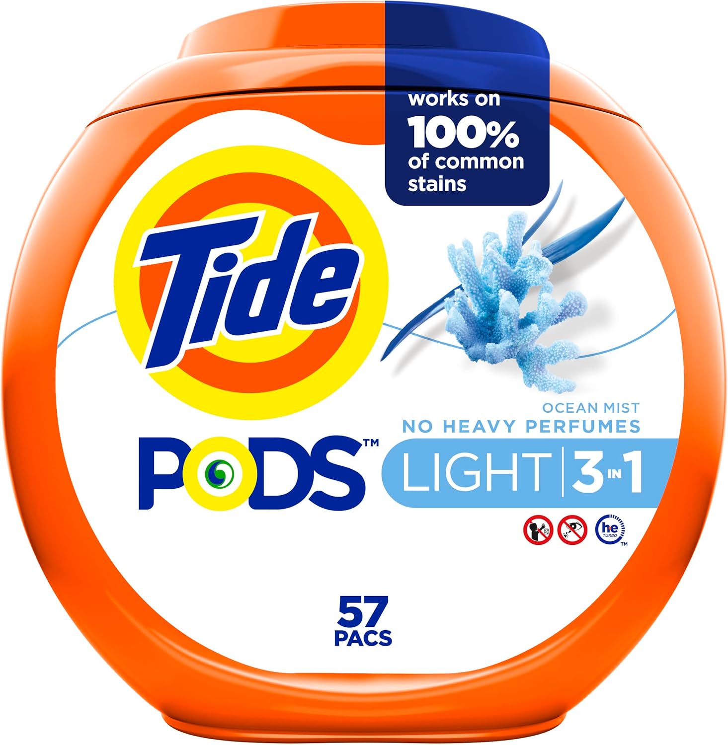 Tide Pods Light Laundry Detergent Pacs, 57 Count, Ocean Mist Scent, Powerful Clean With A Light And Lasting Scent