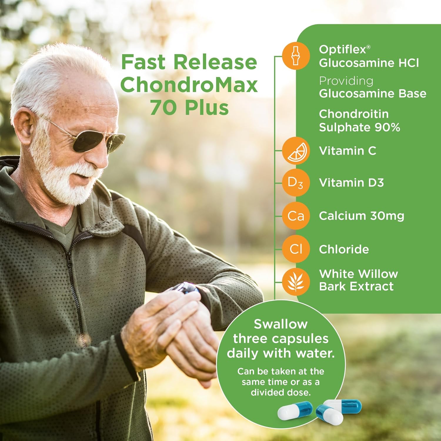 Healthspan Glucosamine & Chondroitin 70 Plus | 120 Capsules | Joint Health | 375mg Optiflex Glucosamine HCI & 300mg Chondroitin Sulphate 90% | with Vitamins C, D3 and Calcium : Amazon.co.uk: Health & Personal Care