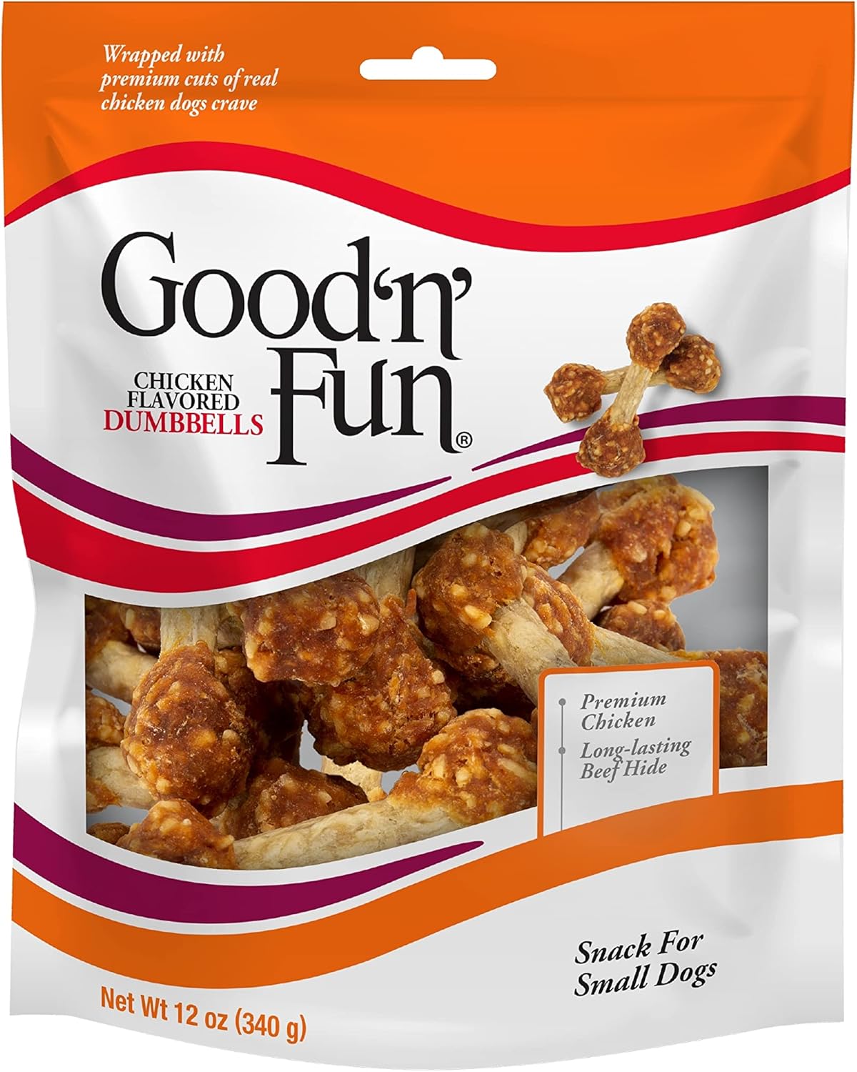 Good'N'Fun Chicken Flavored Dumbbells, Rawhide Snacks For Small Dogs