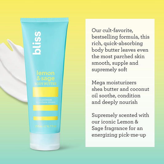 Bliss Intense Moisture Trio: Lemon And Sage Body Butter, Naked Body Butter Unscented, Grapefruit And Aloe Body Butter - Maximum Moisture Cream