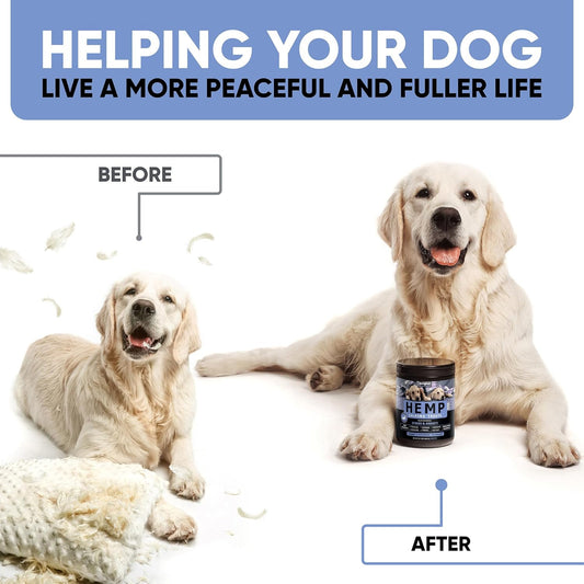 Calming Chews for Dogs - Anxiety Relief for Dogs - Dog Calming Treats with Hemp Oil for All Breeds - Hip & Joint Health - 180 Duck-Flavor Chews - Aid during Fireworks, Thunderstorms, Separation