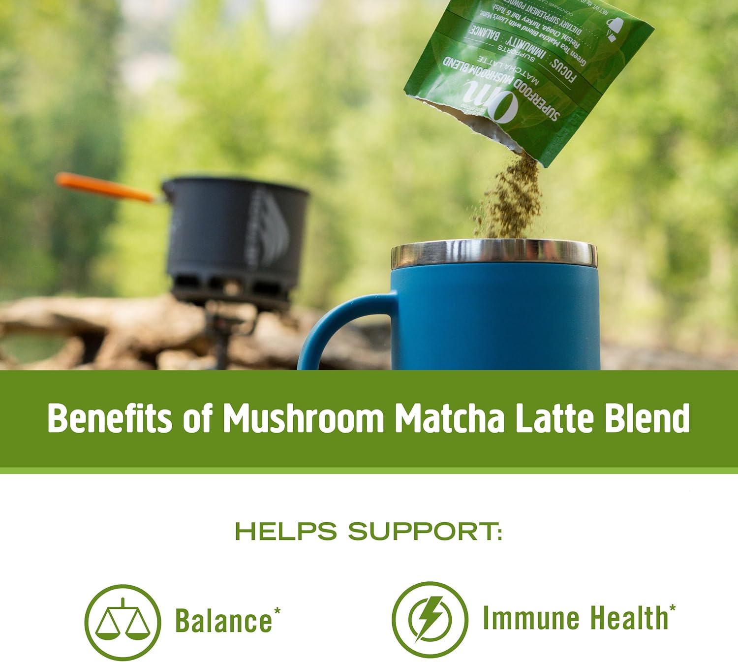 OM Mushroom Superfood Matcha Latte Blend Mushroom Powder, Single Serve, 10 Count, Green Tea, Lion's Mane, Reishi, Chaga, Turkey Tail, Focus & Stress Support Supplement : Health & Household