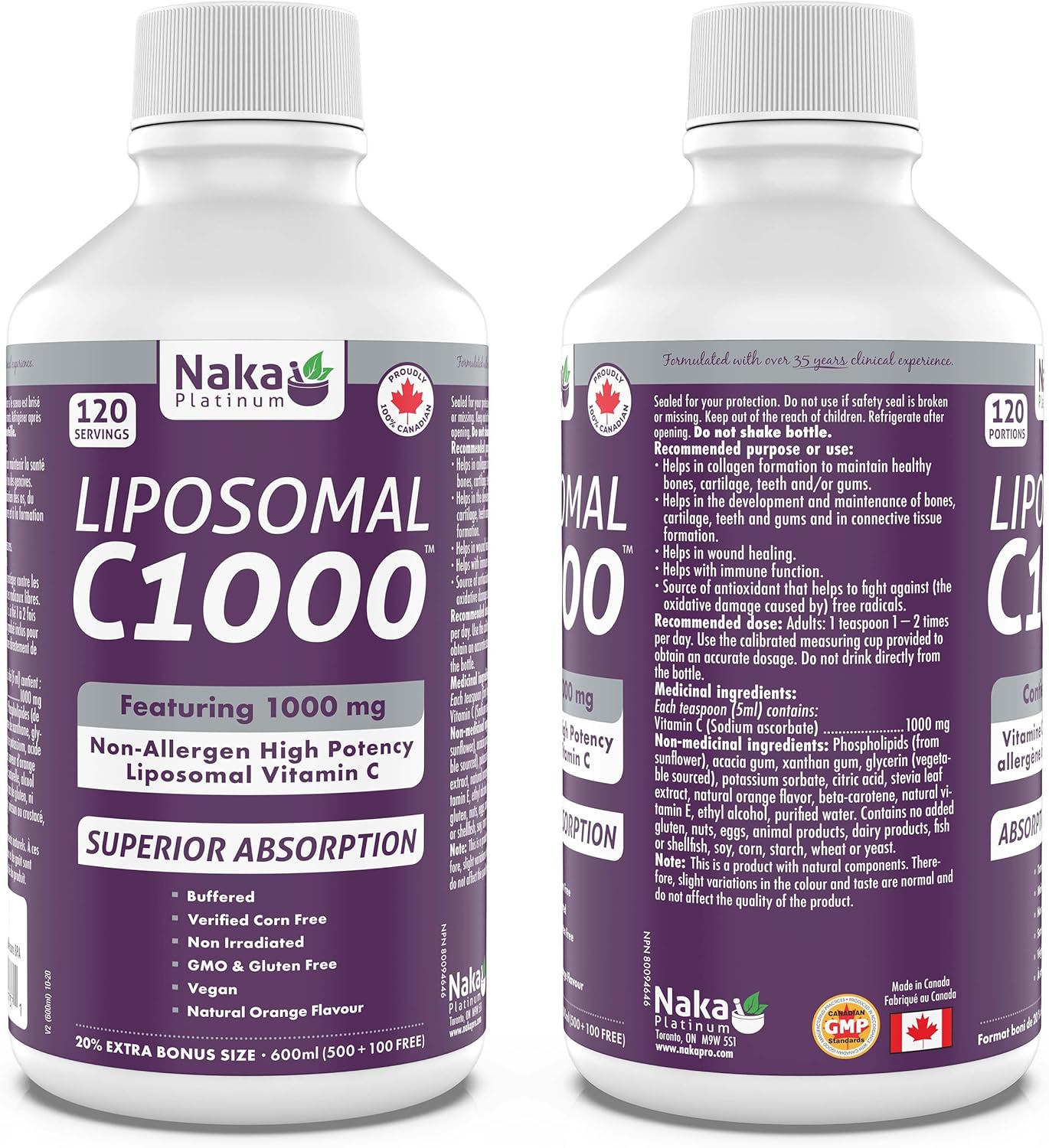 Platinum Liposomal C1000 Non-Allergen High Potency Vitamin C (Sodium Ascorbate) 1000 Mg Per 5Ml Teaspoon - 600Ml = 120Servings
