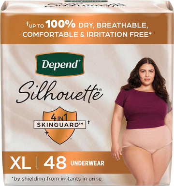 Depend Silhouette Adult Incontinence & Postpartum Bladder Leak Underwear For Women, Maximum Absorbency, Extra Large, Pink, 48 Count (2 Packs Of 24), Packaging May Vary