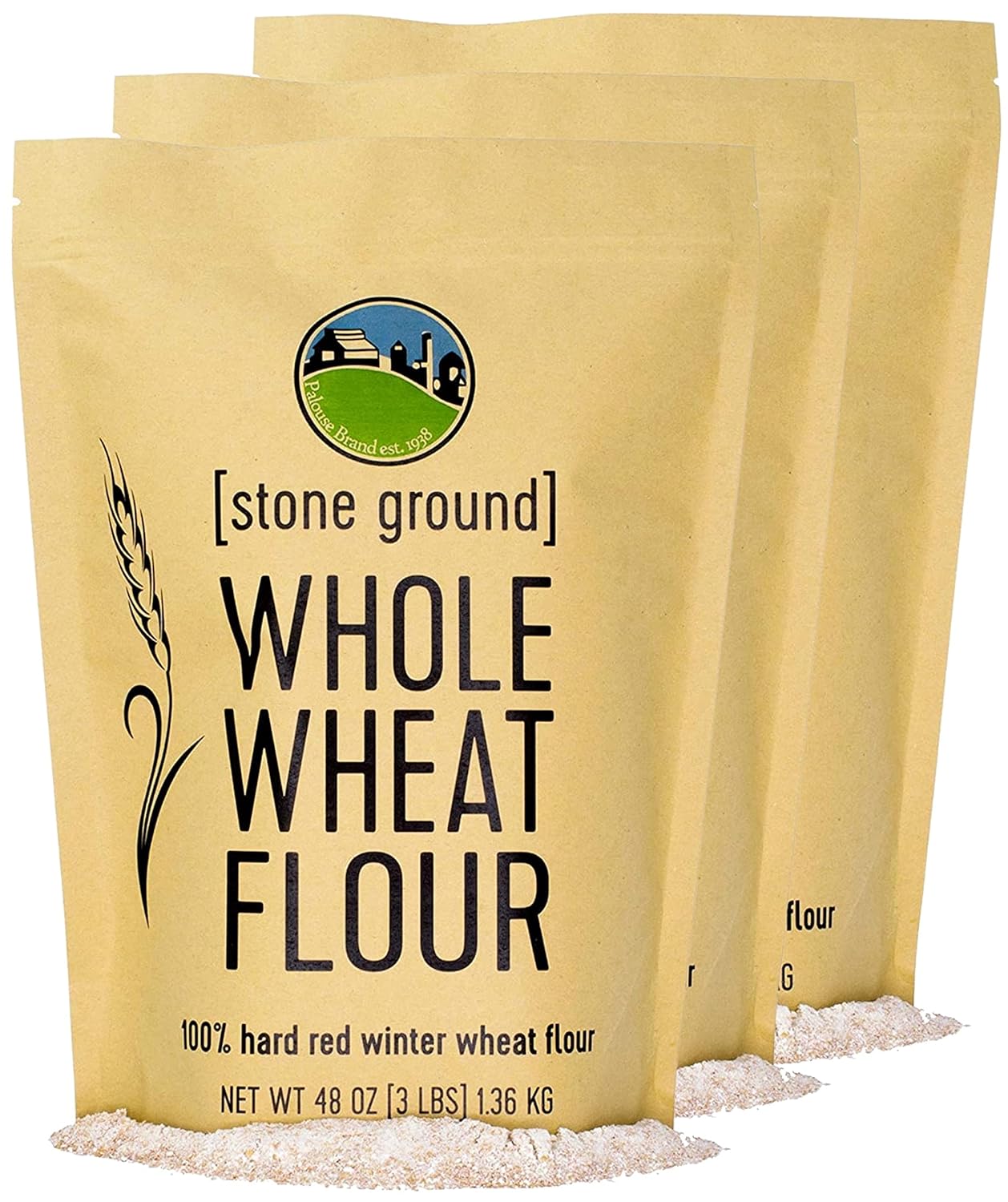 Hard Red Winter Wheat Flour | 9 LBS | Non-GMO Project Verified | 100% Non-Irradiated | Certified Kosher Parve | USA Grown | Field Traced | Resealable Kraft Bag (3 Pound, Pack of 3)