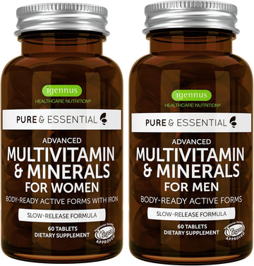 Pure & Essential Men & Women’S Multivitamin Bundle, Sustained Release & Active Forms, 60 Tablets By Igennus