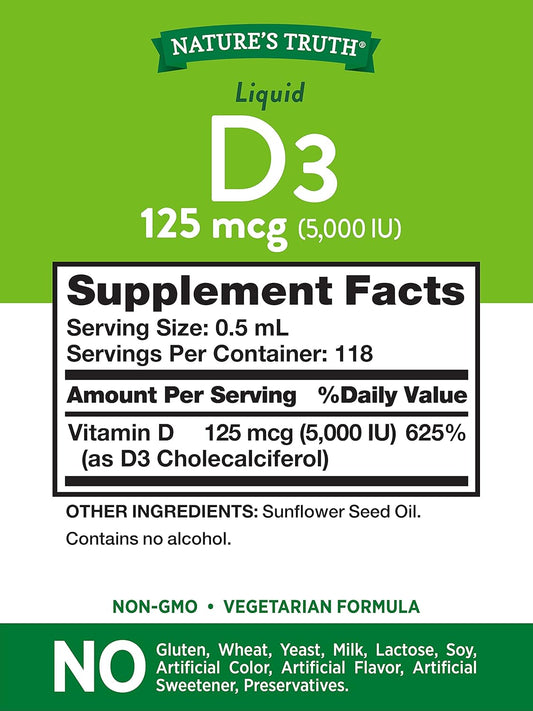 Liquid Vitamin D3 5000 Iu | 2 Fl Oz | Non-Gmo, Gluten Free Supplement | By Nature'S Truth