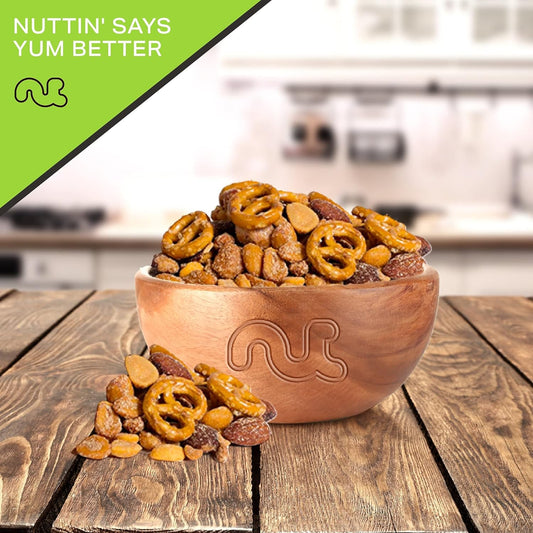 Nut Cravings - Party Bar Nut Mix, Sweet & Savory Pub Snack - Smoked Almonds, Pretzels, Toffee Peanuts, Spicy, Honey Roasted Peanut (16oz - 1 LB) Packed Fresh in Resealable Bag - Healthy Protein Kosher